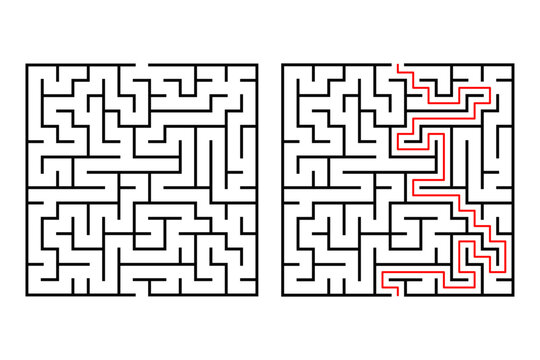 Square maze, simple logic game with labyrinths way.