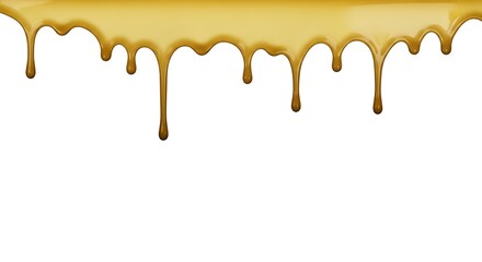Fototapeta premium Golden liquid dripping down against white background