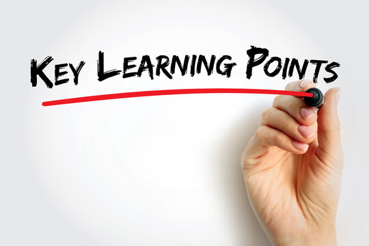 Key Learning Points handwritten with brush lettering and red underline, showing essential highlights or main concepts for presentations, reports, education, and team training visuals