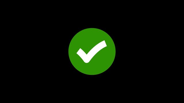 Animated reveal of a white checkmark icon in a green circle. Check Mark, Tick, Yes, OK Symbol Animation. approved tick mark icon