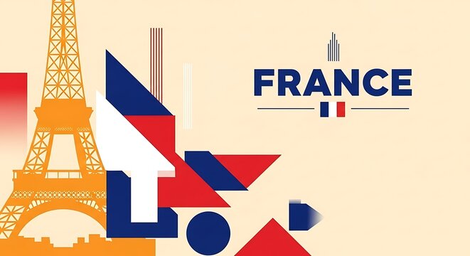France travel advertisement eiffel tower french flag and typography