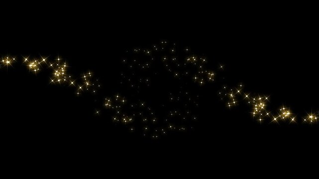 4k golden magic light trail with sparkling glitter comet, twinkling star dust particles, shining luxury fairy tail effect, fast motion glitter line animation on black screen for overlay use