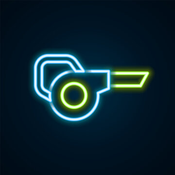 Glowing neon line Leaf garden blower icon isolated on black background. Colorful outline concept. Vector
