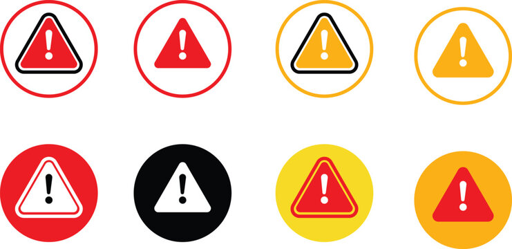 Warning triangle icon set with exclamation mark, red yellow black caution and alert symbols vector