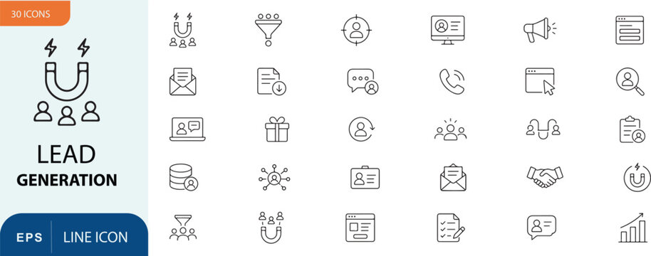 Lead generation icon set marketing sales and business growth concepts