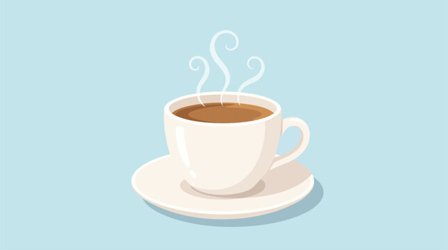 Hot coffee cup icon with steam on a soft blue background.