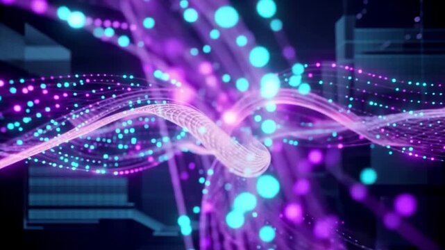 Abstract fiber optics dna background with glowing lights and colorful animation 4k video