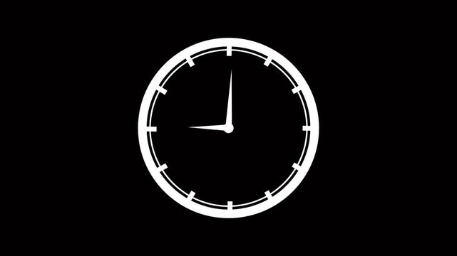 Clock spinning, watch animation on transparent background with alpha channel.Black clock icon with moving arrows in 24 hours day and night fast speed  on a black background 4k animation video