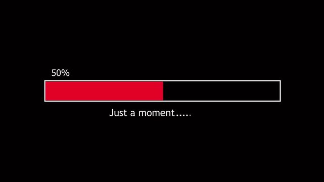 Abstract loading icon animation . Loading bar and percentage Futuristic progress animation with glowing round corners loading bar 0-100 % on black background.