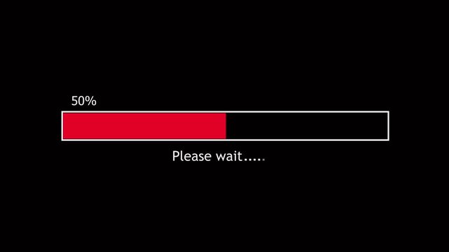Abstract loading icon animation . Loading bar and percentage Futuristic progress animation with glowing round corners loading bar 0-100 % on black background.