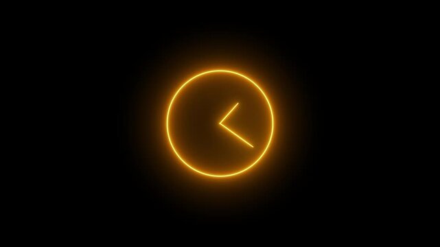 Prostrate red glowing neon yellow color clock animation with geometric abstract colorful circle video