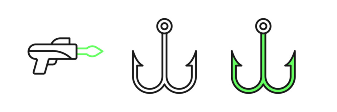 Set line Fishing hook icon isolated on white background. Fishing tackle. Vector