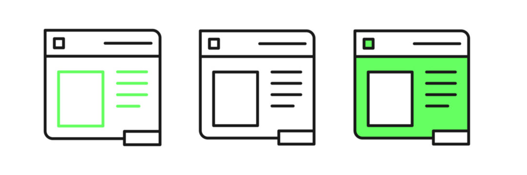 Set line Browser window icon isolated on white background. Vector