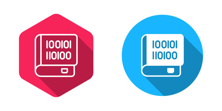 Filled and outline Books about programming icon isolated with long shadow background. Programming language concept. PHP, CSS, XML, HTML, Javascript learning. Vector