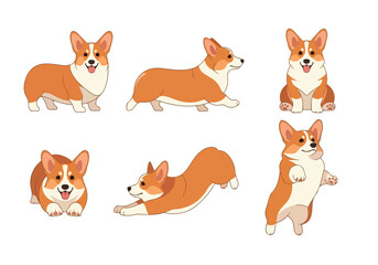 Fototapeta premium Set of adorable cartoon corgi dogs in various playful poses and expressions