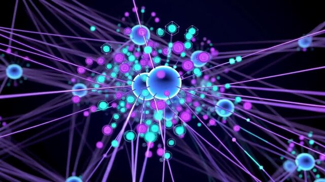 Abstract blue and purple space background with glowing stars and fractal patterns animation 4k video