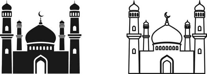 Islamic mosque architecture with domes and minarets illustration © MD Hasan