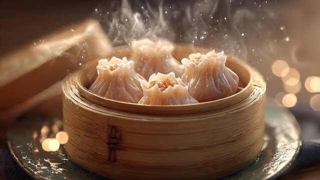 Steamed Dumplings in Steamer.