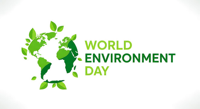 World environment day concept with green leaf map and text illustration