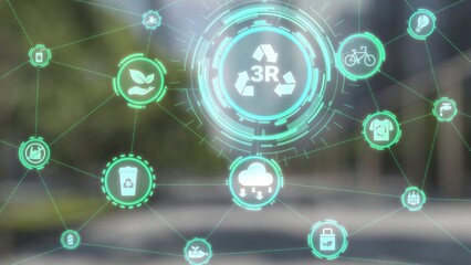 Obraz premium Reuse, reduce, and recycle form the 3R concept that supports sustainability. The 3R principle, especially reuse and recycle, helps reduce waste effectively. Spire