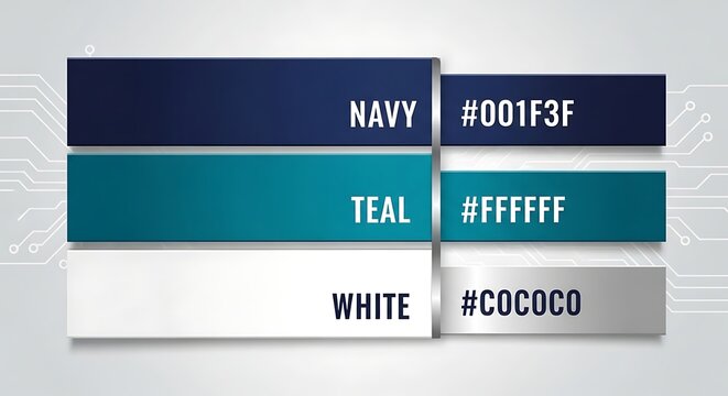 Color palette swatches with hex codes on gray background