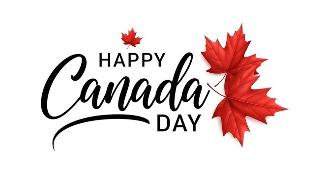 Happy canada day celebration with maple leaf and calligraphy