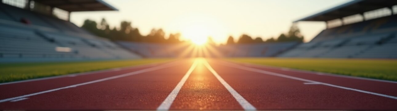 Blurry image of a running track with the sun setting