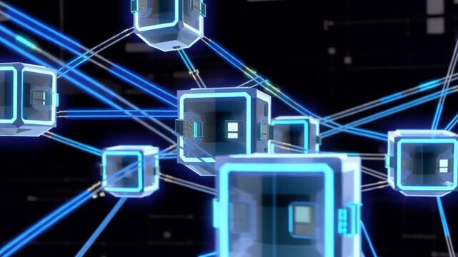 Abstract technology fiber optic background with glowing light spots animation 4k video