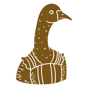 Illustration of a brown goose in a dress