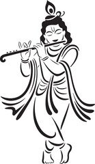 Fototapeta premium Krishna Playing Flute in Traditional Indian Attire Isolated on White