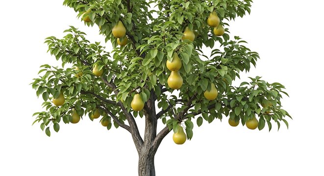 Pear tree with ripening fruit isolated on white background