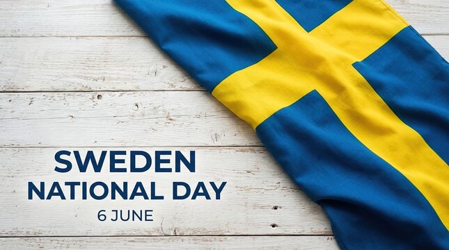 Swedish flag on wooden surface for Sweden National Day isolated on transparent background