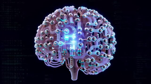 Binary code technology background with glowing blue energy sphere animation 4k video