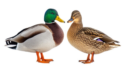 Obraz premium Greenhead male duck and mottled brown female duck side by side