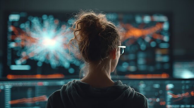 A smiling young woman watches TV in a city gym while a montage shows a handsome student and a business person working on a computer as part of a fun lifestyle