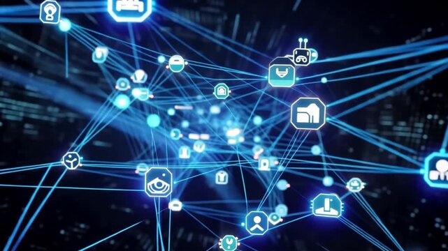 Abstract blue technology background with lights and digital animation 4k video