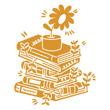 Playful stack of books with flower design