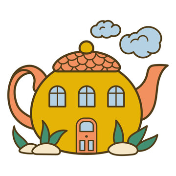Playful teapot house illustration design for home decor