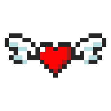 Pixel art heart with wings design