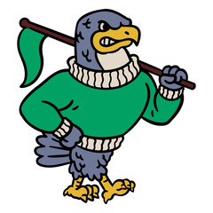 Fototapeta premium Bald eagle wearing a sweater and holding a stick