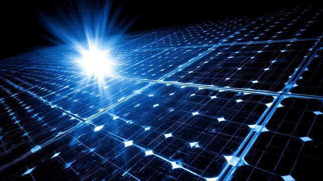 Geometric Pattern of Polycrystalline Solar Panel with Bright Light