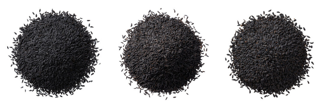 Collection of black cumin neat pile isolated on a transparent background