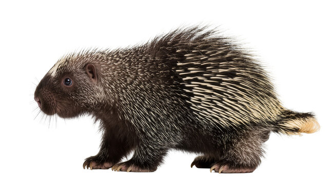 Spiky North American Porcupine Standing Profile View