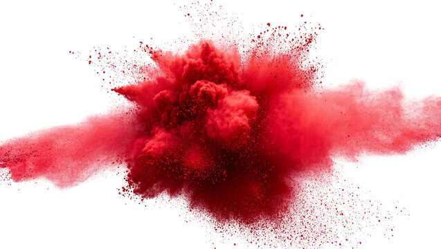 Vibrant crimson powder explosion burst scattering in air