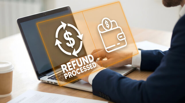 Refund processed dashboard with digital transaction reversal and fintech payment system