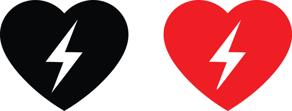 Black and red heart icons with lightning bolt symbols Vector