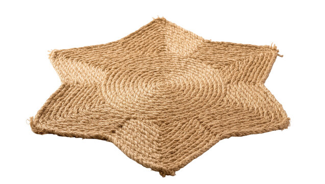 Rustic woven jute star shape mat with frayed edges