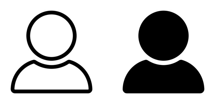 User profile icon set with outline and solid glyph styles, white background, vector Illustration