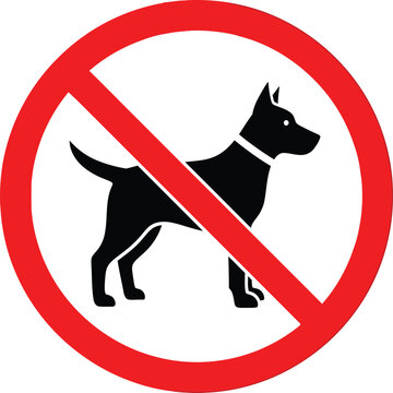 No dogs allowed sign with black silhouette of a dog in a red circle Vector