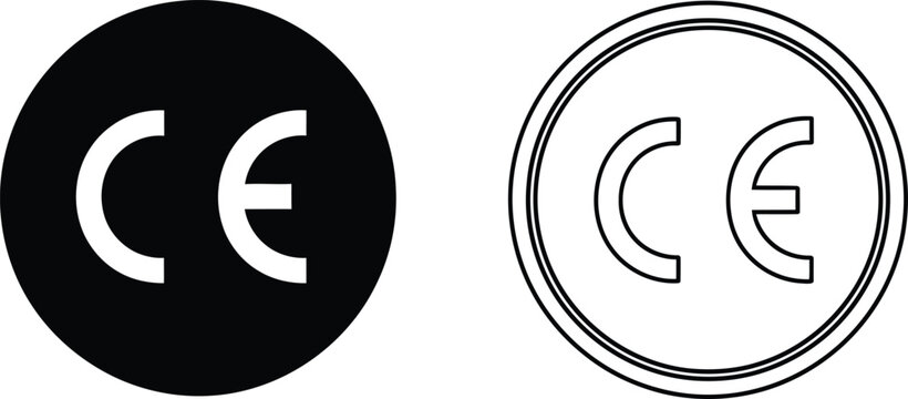 Black and outline ce marking certification symbols in circular shapes Vector